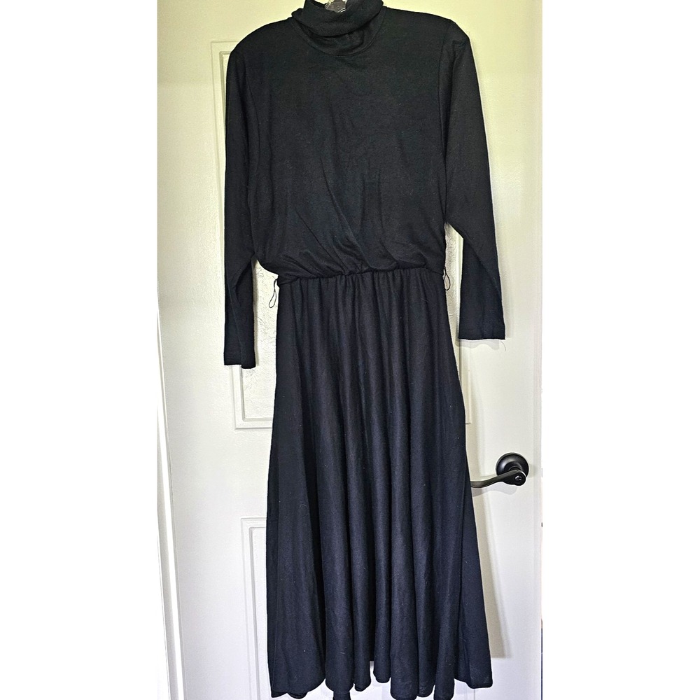 Vintage Jessica Howard Black Turtleneck Long Sleeve Midi Knit Dress Zip Size 10